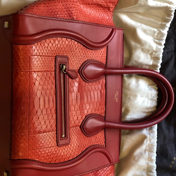Red Python & Leather Celine Mini Luggage - Picture 2 of 8